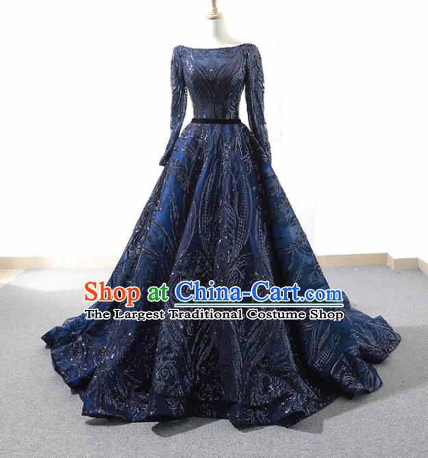 Top Grade Compere Embroidered Royalblue Veil Full Dress Princess Trailing Wedding Dress Costume for Women