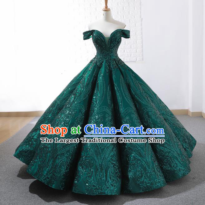 Top Grade Compere Green Paillette Full Dress Princess Embroidered Bubble Wedding Dress Costume for Women