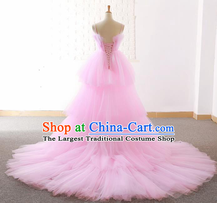Top Grade Compere Pink Veil Full Dress Princess Trailing Wedding Dress Costume for Women
