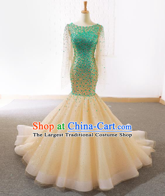 Top Grade Compere Green Paillette Full Dress Princess Champagne Veil Wedding Dress Costume for Women