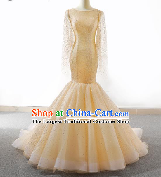 Top Grade Compere Champagne Paillette Full Dress Princess Veil Wedding Dress Costume for Women