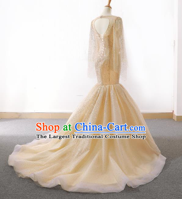 Top Grade Compere Champagne Paillette Full Dress Princess Veil Wedding Dress Costume for Women