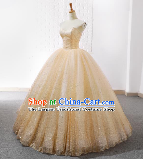 Top Grade Compere Champagne Paillette Bubble Full Dress Princess Veil Wedding Dress Costume for Women