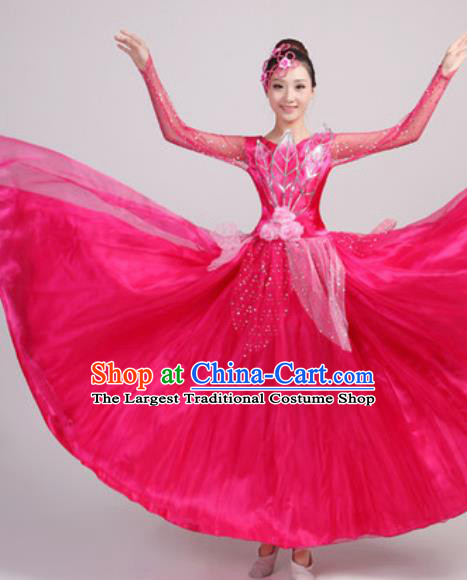 Chinese Traditional Spring Festival Gala Opening Dance Rosy Veil Dress Modern Dance Costume for Women