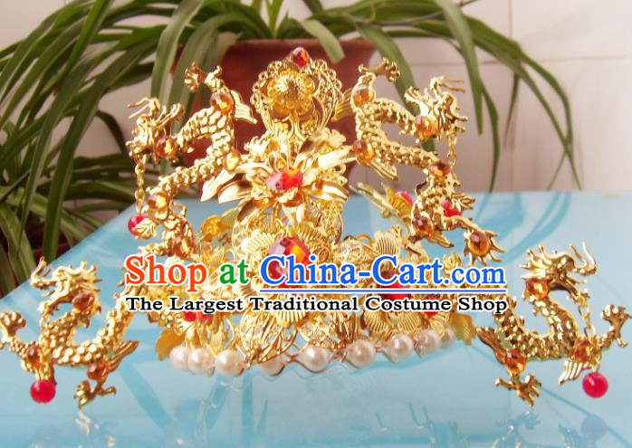 Chinese Traditional Goddess Hair Accessories Ancient Red Crystal Phoenix Coronet for Women