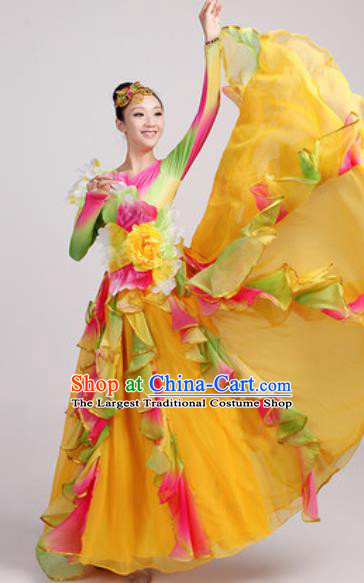 Chinese Traditional Chorus Yellow Bubble Dress Opening Dance Modern Dance Costume for Women