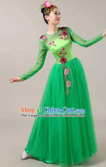 Chinese Traditional Chorus Green Veil Dress Opening Dance Modern Dance Costume for Women