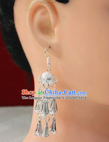 Traditional Chinese Sliver Ear Accessories Miao Nationality Wedding Tassel Earrings for Women