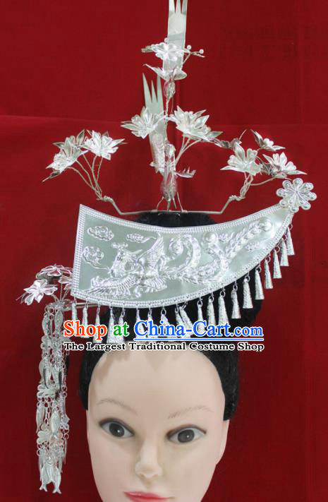 Traditional Chinese Miao Nationality Hair Accessories Hmong Ethnic Female Sliver Phoenix Hairpins for Women