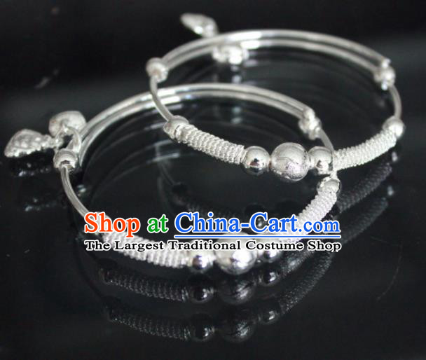 Chinese Traditional Miao Nationality Bracelet Hmong Wedding Sliver Bangle for Women