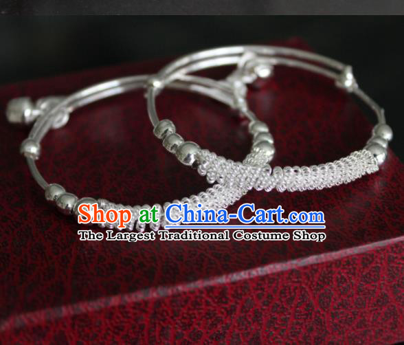 Chinese Traditional Miao Nationality Bracelet Hmong Wedding Sliver Bells Bangle for Women