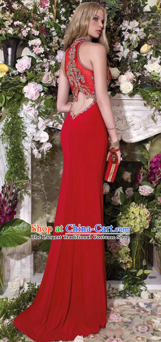 Top Grade Red Full Dress Compere Modern Fancywork Costume Princess Wedding Dress for Women