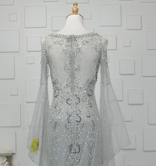 Top Grade Grey Veil Full Dress Compere Modern Fancywork Costume Princess Wedding Dress for Women