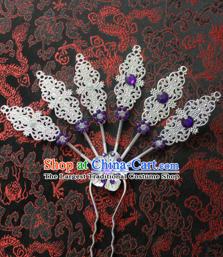 Traditional Chinese Ethnic Wedding Purple Crystal Hair Clip Hair Accessories Miao Nationality Bride Hairpins for Women