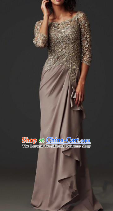 Top Grade Catwalks Grey Evening Dress Compere Modern Fancywork Costume for Women