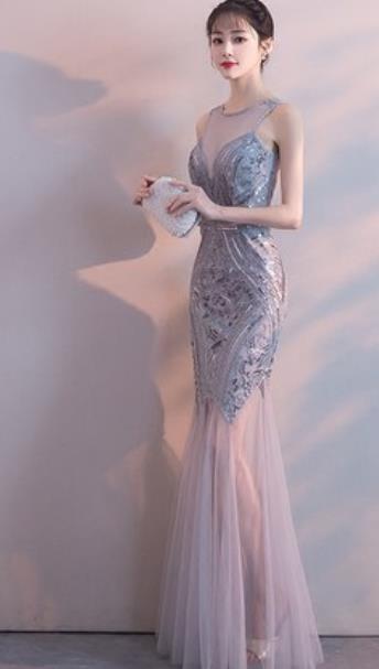 Top Grade Catwalks Blue Veil Fishtail Crystal Evening Dress Compere Modern Fancywork Costume for Women