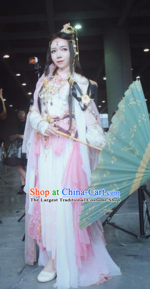 Chinese Traditional Cosplay Princess Pink Costume Ancient Peri Swordswoman Dress for Women