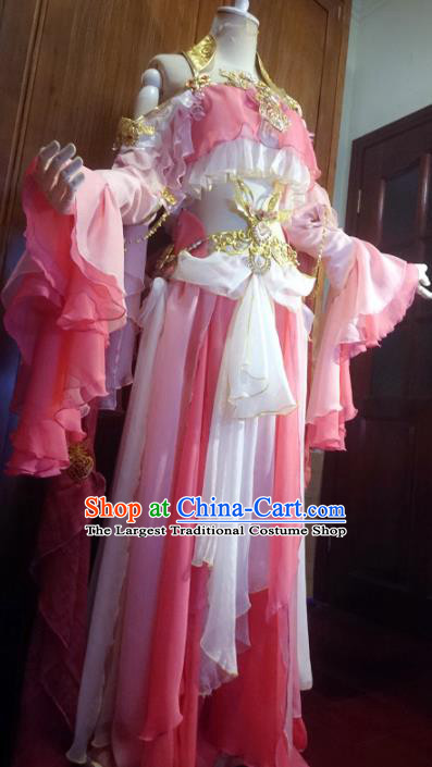 Chinese Traditional Cosplay Peri Princess Costume Ancient Swordswoman Pink Dress for Women