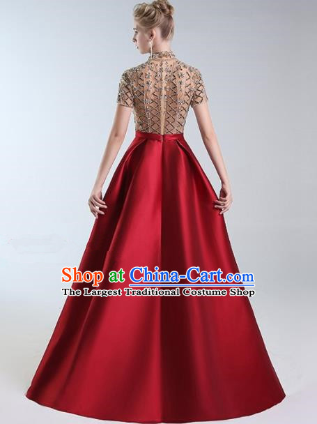 Professional Compere Costume Top Grade Wine Red Full Dress Modern Dance Clothing for Women
