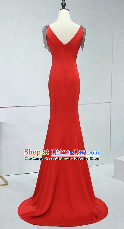 Professional Top Grade Red Full Dress Modern Dance Compere Costume for Women