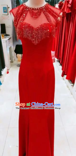 Professional Top Grade Red Full Dress Modern Dance Stage Performance Compere Costume for Women