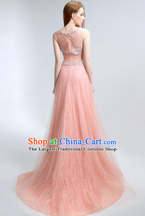 Professional Compere Costume Pink Veil Trailing Full Dress Top Grade Modern Dance Princess Wedding Dress for Women