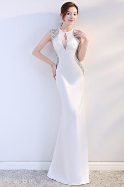 Top Grade Catwalks Diamante White Evening Dress Compere Modern Fancywork Costume for Women