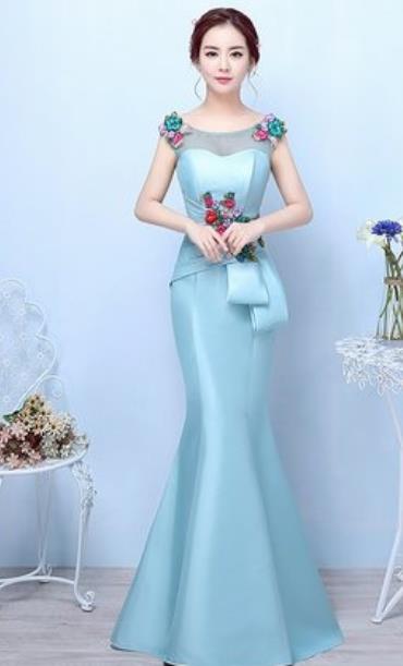 Top Grade Catwalks Blue Evening Dress Compere Modern Fancywork Costume for Women