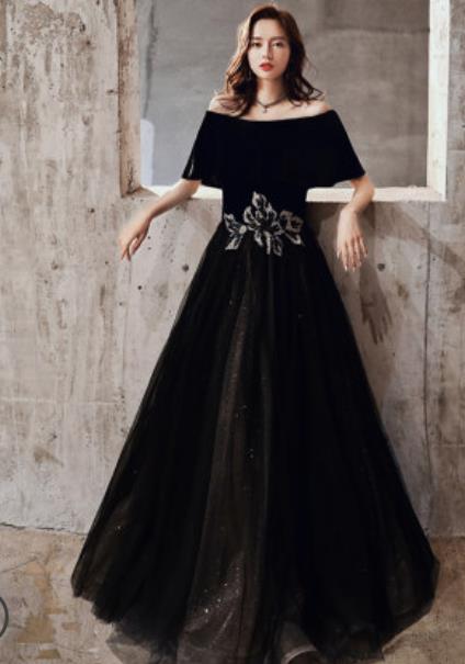 Top Grade Catwalks Black Veil Bubble Evening Dress Compere Modern Fancywork Costume for Women
