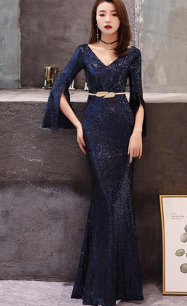 Top Grade Catwalks Royal Blue Paillette Evening Dress Compere Modern Fancywork Costume for Women