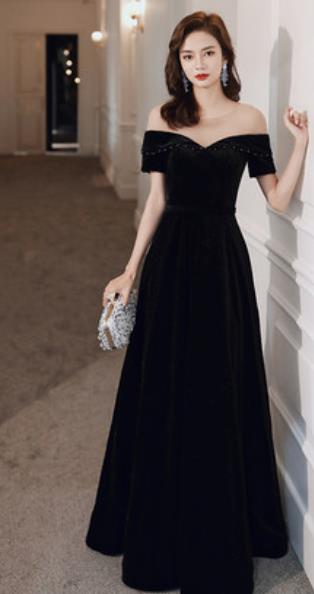 Top Grade Catwalks Black Beads Evening Dress Compere Modern Fancywork Costume for Women