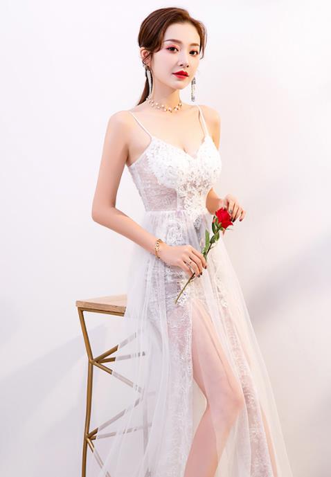 Top Grade Catwalks White Feather Evening Dress Compere Modern Fancywork Costume for Women