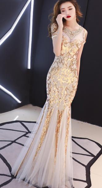 Top Grade Catwalks Diamante Champagne Veil Evening Dress Compere Modern Fancywork Costume for Women