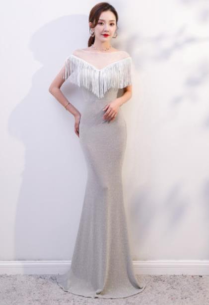 Top Grade Catwalks Argent Paillette Evening Dress Compere Modern Fancywork Costume for Women