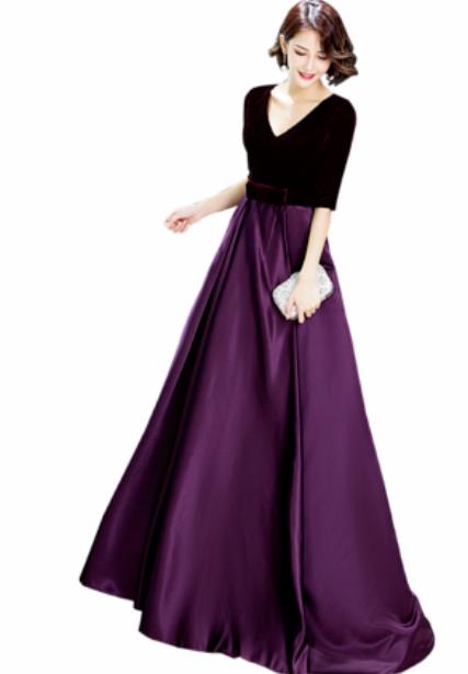 Top Grade Catwalks Purple Velvet Trailing Evening Dress Compere Modern Fancywork Costume for Women