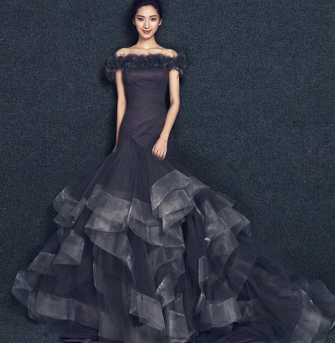 Top Grade Catwalks Grey Veil Evening Dress Compere Modern Fancywork Costume for Women