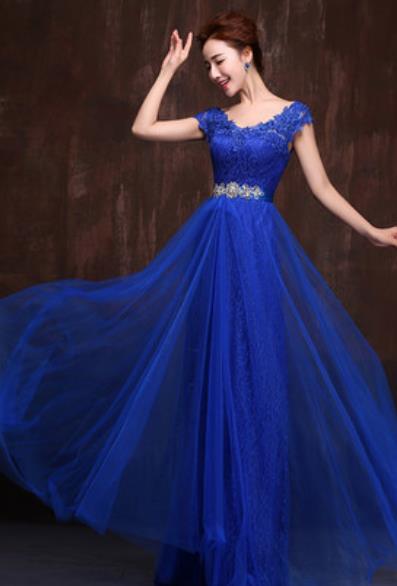 Top Grade Catwalks Deep Blue Evening Dress Compere Modern Fancywork Costume for Women