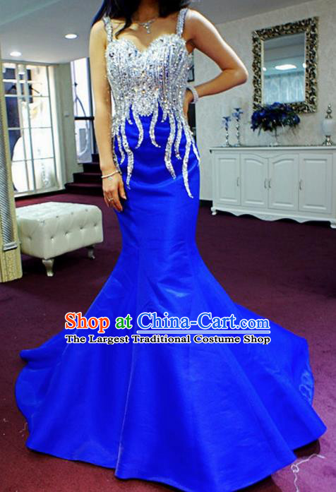 Top Grade Modern Fancywork Royalblue Fishtail Formal Dress Compere Catwalks Costume for Women