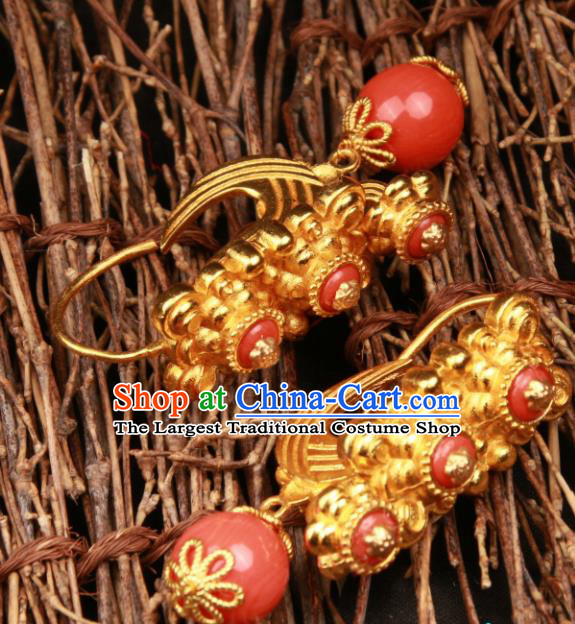 Chinese Traditional Tibetan Ethnic Jewelry Accessories Zang Nationality Red Beads Earrings for Women