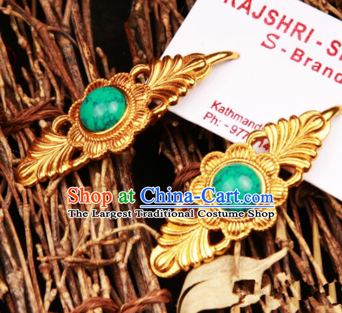 Chinese Traditional Ethnic Tibetan Ear Accessories Zang Nationality National Green Earrings for Women
