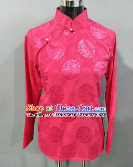 Traditional Chinese National Ethnic Tibetan Rosy Blouse Zang Nationality Folk Dance Costume for Women