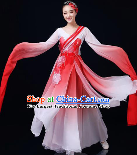 Traditional Chinese Classical Dance Red Dress Umbrella Dance