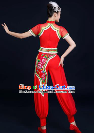 Traditional Chinese Folk Dance Clothing Yangko Dance Fan Dance Red Costume for Women