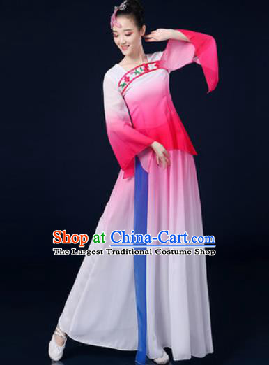 Traditional Chinese Classical Dance Pink Dress Umbrella Dance Stage Performance Costume for Women