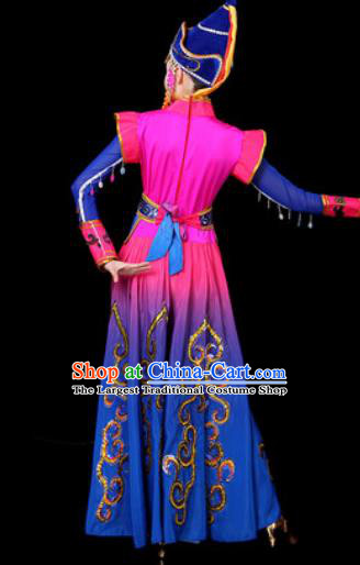 Traditional Chinese Ethnic Dance Blue Dress Mongolian Nationality Stage Performance Costume for Women