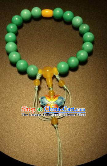 Chinese Traditional Amazonite Beads Bracelet Handmade Hanfu Blueing Butterfly Bangles for Women