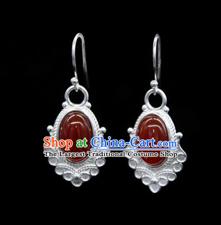 Chinese Traditional Tibetan Ethnic Ear Accessories Zang Nationality Handmade Agate Earrings for Women
