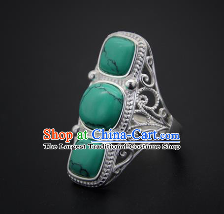 Chinese Traditional Mongolian Ethnic Rings Accessories Handmade Mongol Nationality Kallaite Finger Ring for Women