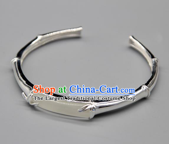Chinese Traditional Tibetan Ethnic Opal Bracelet Accessories Handmade Zang Nationality Sliver Bangle for Women