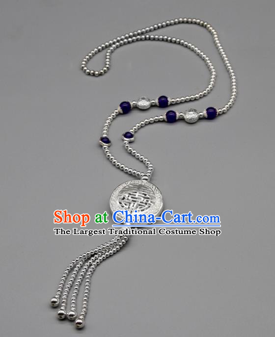 Chinese Traditional Mongolian Ethnic Jewelry Accessories Handmade Mongol Nationality Carving Sliver Necklace for Women